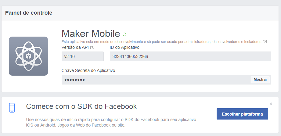 Configurar login do Facebook na plataforma Modelo