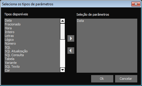 seleciona os tipos de parâmetros